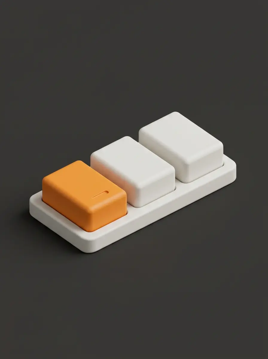 Ilustração 3D em cerâmica de base modular com bloco piloto ativado em laranja GeekLabor.